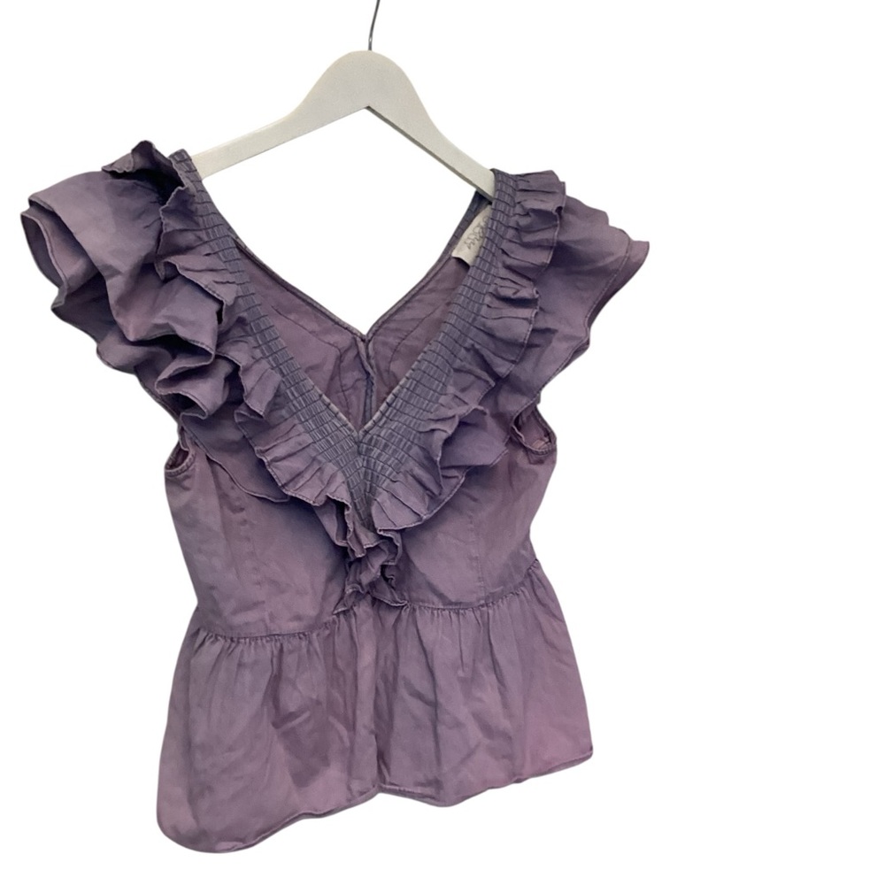 💥PRICE DROP💥 Anthropologie x Mare Mare Ruffles Chambray Peplum Top - Picture 2 of 5